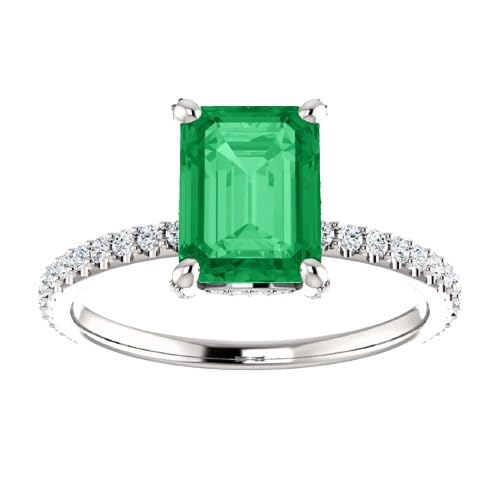 3 CT Hidden Halo Emerald Cut Emerald Ring 14K White Gold, Invisible Halo Green Emerald Diamond Ring,Genuine Emerald Engagement Ring, Wedding Rings, Handmade Jewelry