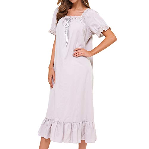 Image of Lu's Chic Women's Victorian Nightgown Cotton Sleepwear Long Loungewear Short Sleeve Vintage