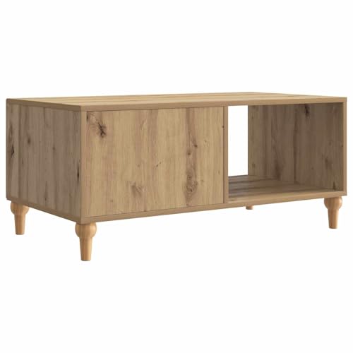 Table basse en chêne artisanal meuble salon polyvalent avec compartiments de rangement - 8