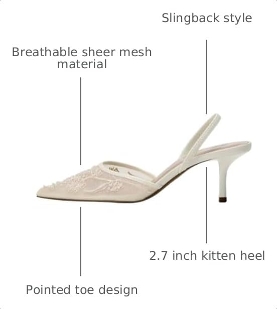Women's Mesh Floral Embroidered Slingback Heels with Pearl Studded Pointed Toe Lace Heeled Sandals Backless Slip On Kitten Heel Pumps Wedding Party Shoes by keleimusi - Used condition - Image 3