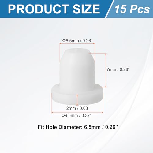 Image of uxcell 15Pcs Silicone Hole Plug, Waterproof Solid T-Shaped Rubber Stoppers Bottle Seal Tube Pipe Plug End Cap for 6.5mm /0.26 inch Hole for Bathtub Bottle, 0.28 inch Plug Height, White