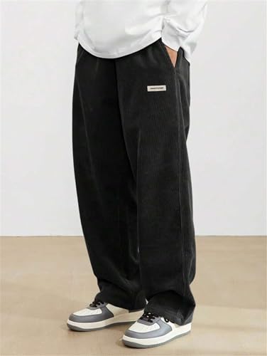 Mens Corduroy Pants Fashion Loose Fit Wide Leg Pants Vintage Casual Sports Corduroy Fabric Logo Embroidered Trousers2