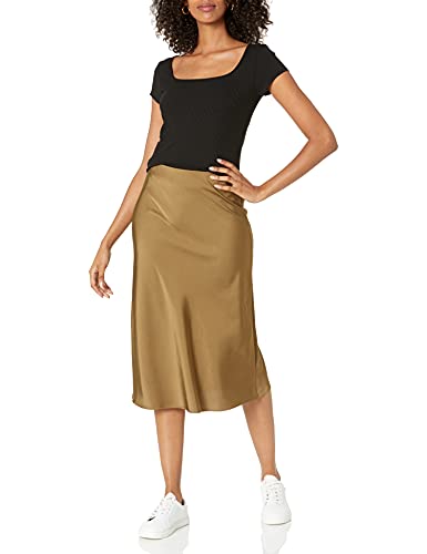 The Drop Women's Maya Silky Slip Skirt Skirt, -Dark Olive, M #TOP2