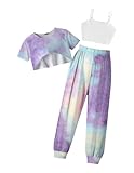Arshiner Fashion Outfits for Girls Tie-Dye 3 Piece Set High Low Hem Top, Cami, and Sweatpants 6-13 Years