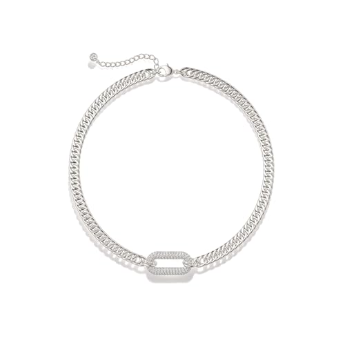 Moodear Silver Necklace for Women Non Tarnish - Chunky Cuban Link Chain Choker Trendy Paved CZ Pendant Dainty Necklaces for Women Sterling Silver Jewelry Gifts
