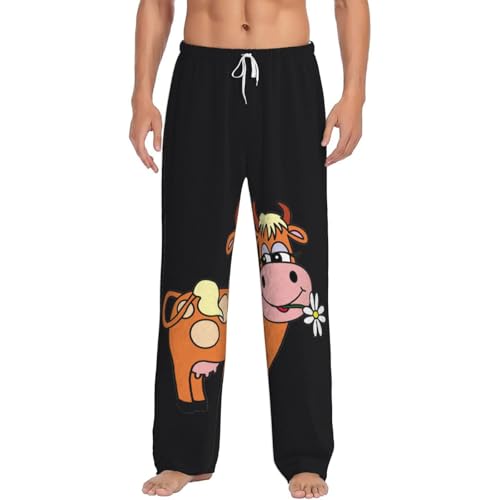 Pantalon de pyjama en flanelle pour homme avec imprimé vache, taille élastique et poches pratiques