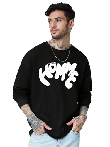 Image of LEOTUDE Oversized Full Sleeve Cottonblend Graphic Printed Round Neck Drop Shoulder Tshirt for Man (Color Mustard)