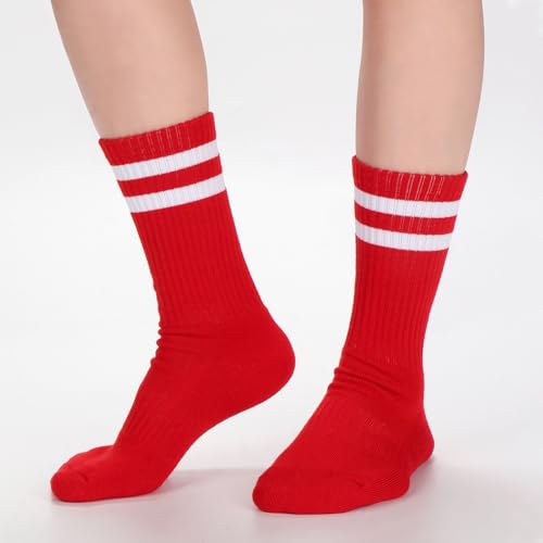 Image of Ultrafun 5 Pairs Striped Crew Socks Cotton Cushioned Athletic Sports Running Socks for Men Women Teens