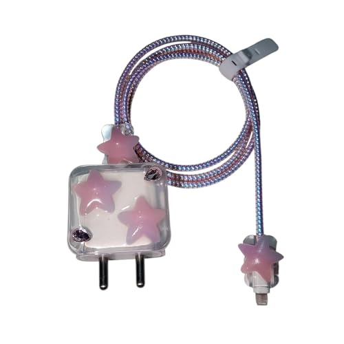 Image of Cable Protector with 3D Cute Pattern for iPhone Charger only 18W & 20W, Data Charging Cable Wire Saver Protective Cable Cover Full Protection Cable Sleeve (3d Pink star)