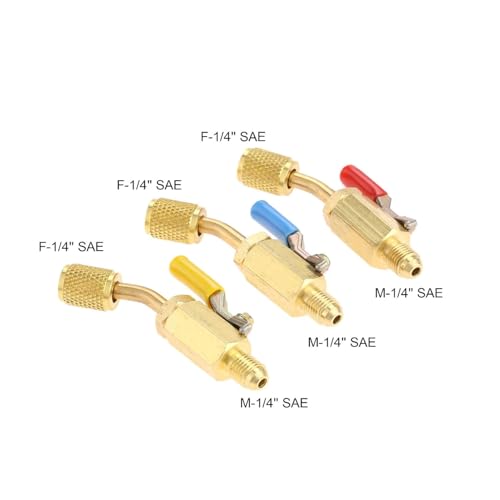 Válvula de bola compacta Alvinlite de latón de 1/4" con conexión SAE para mangueras de carga de refrigerante R410A, R134A, R12 y R22, válvula de cierre para sistemas de aire acondicionado y climatización HVAC miniatura 2
