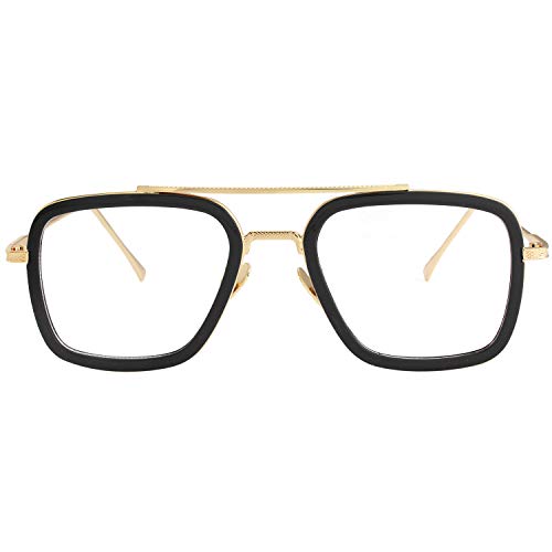 Image of Kursan Polarized Tony Stark Sunglasses for Men Women Vintage Square Metal Frame Iron Man and Spider-Man Eyeglasses