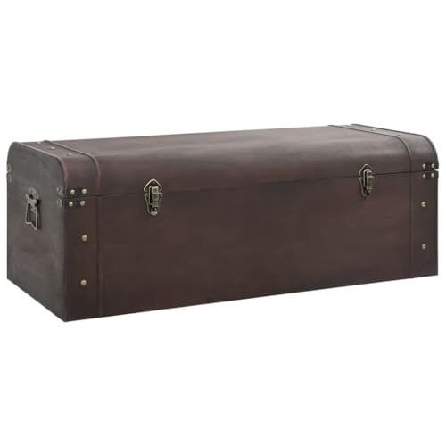 vidaXL Treasure Chest with Latches - Dark Brown Retro Storage Box - Plywood & Fir Veneered Engineered Wood - Coffee Table - 110x50x39.5 cm - Living Room/Bedroom Furniture