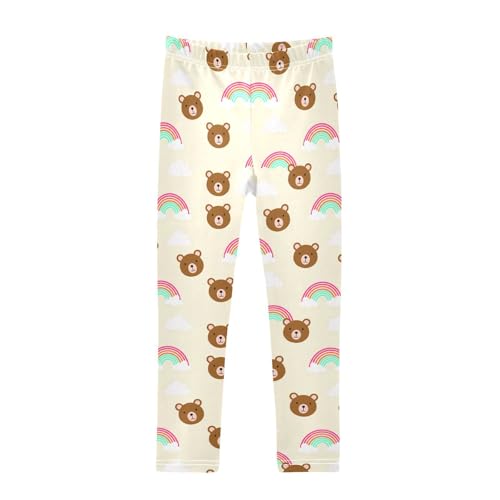 Girls Leggings Size 4T Bear Rainbow Beige Stretchy Tights Girl Clothes Comfortable Pants for Workout School