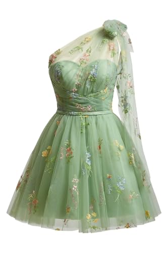 Tulle Flower Embroidery Homecoming Dresses Short for Teens 2024 One Shoulder A-Line Fairy Formal Party Prom Gown2
