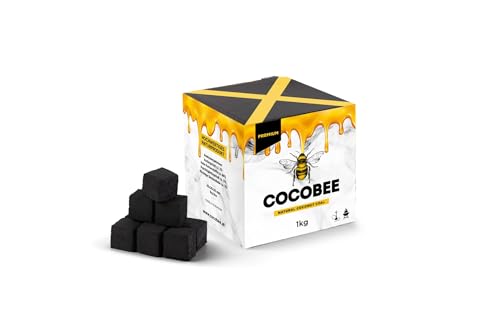 Black Coconut Carbón DISPAU COCOBEE Premium de 26 X 26 MM Carbón Natural de Coco Premium Cachimba y BBQ - Briquetas de Carbón de Coco Shisha y Barbacoas. (1 KG, 64 Unidad)