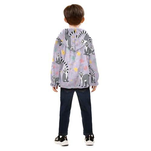 Lemurs Among Leaves and Dots Toddler Fleece Jacket Girl Boys Hooded Fleece Jacket Coat Warm Outwear Zip-up 3-10T4