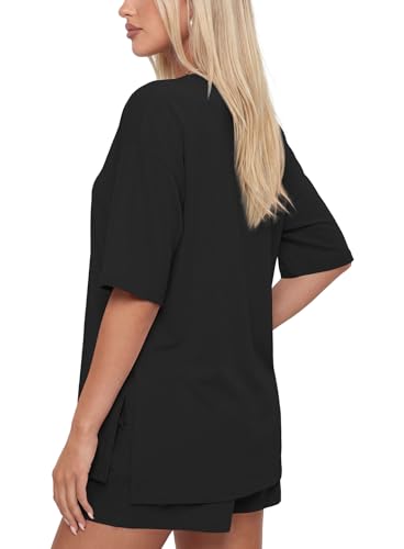 Image of Darong Women's 2 Piece Shorts Set Loungewear | oversized tshirts,crew neck top,drawstring shorts,elastic waist, side pockets,summer travel outfits