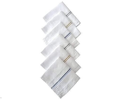 100% Cotton Premium Collection Handkerchiefs Hanky For Men - Pack of 05. - White Striped Free Size.-picture-53