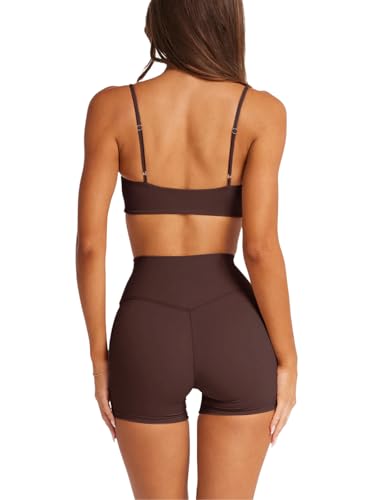 Image of LASLULU Womens Adjustable Spaghetti Straps Sports Bra Square Neck Wireless Padded Workout Yoga Crop Tops