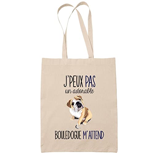 Planetee Sac Tote Bag bouledogue anglais j'peux pas beige