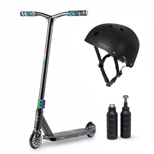Patinete Freestyle SKITT - Spike | Set Freestyle | Rodamientos ABEC-9 de Alto Rendimiento | Construcción Ligera de Aluminio | Manillar Freestyle con rotación de 360° (Negro Arcoíris)