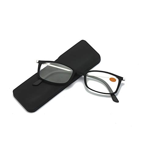 KoKoBin Gafas de lectura para computadora con filtro de luz azul ultradelgadas, para hombres y mujeres, lector de luz antiazul, con estuche para gafas ultracompacto(Negro, +1.5) Cover