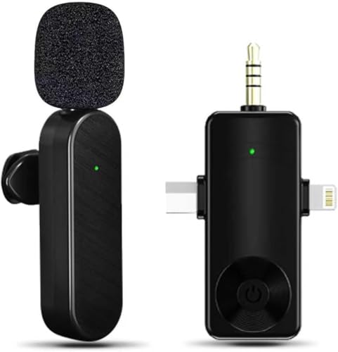 Gicorino Wireless Mini Lavalier Lapel Microphone for iPhone iPad & Android Phone(Brown)
