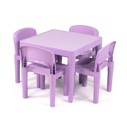 Humble Crew, Purple Kids Lightweight Plastic Table and 4 Chairs Set, Square
