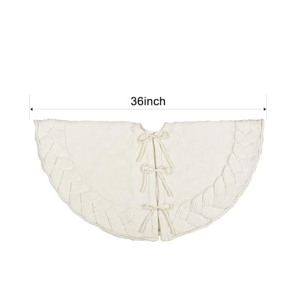 Limbridge knitted christmas tree skirt 36 inches cream white tree skirt basketweave stitch woven cable knit rustic christmas tree decorations christmas decor xmas holiday home party decorations  urban country home decor