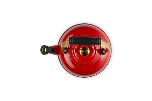 Image of Le Creuset Enamel On Steel Whistling Tea Kettle, 1.7 qt., Cerise /Gold