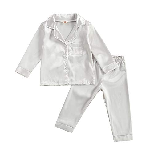 Kids Toddler Boys Girls Pajamas Set Solid Long Sleeve Blouses Shirts Tees Pants Sleepwear Pjs Baby Unisex Pajamas (Silver long sleeve, 4T-5T)