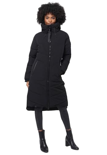 MARIKOO Damen Winterjacke Stepp Winter Jacke gesteppter Wintermantel warm lang Mantel [B949-Benik-Schwarz-Gr.XL]