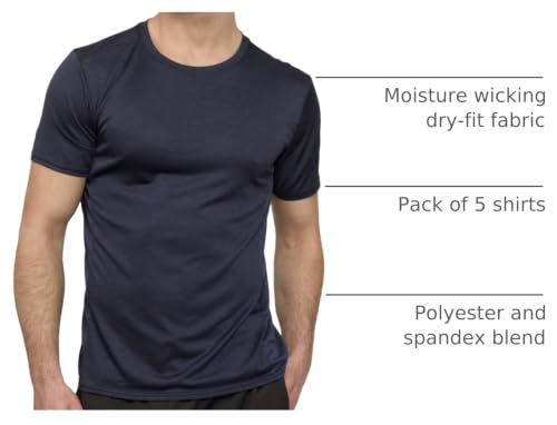 Image of Real Essentials 5 Pack: Men's Dry-Fit Short Sleeve Crew Neck T Shirts Fitness Running Gym Workout Cool Exercise Athletic Tee