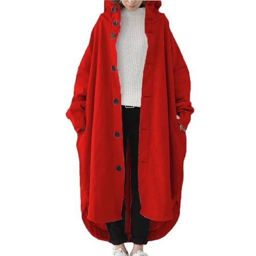 Maiyifu-GJ Women's Long Hoodie Jacket Casual Long Sleeve Hooded Sweatshirts Spring Fall Button Jacket Coat with Pockets