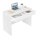 eSituro Computer Desk with Drawer, Home Office Desk 100x50x75 cm, Vanity Table with Storage, Dressing Table for Bedroom, White