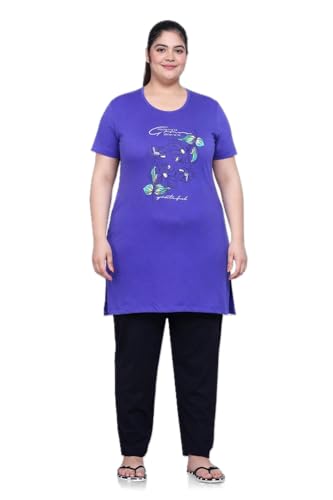 Image of RYSH Women's Printed Cotton Plus Size Longline T-Shirt with Pockets | Cotton fabric - soft longline T-shirt with easy plus-size fit