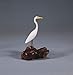 Egret Sculpture from John Perry on burlwood Base Spying Version. Signed.