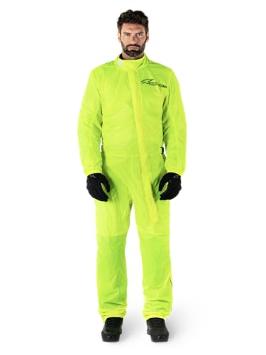 Alpinestars Hurricane Rain v2 Waterproof Motorcycle Suit, Lightweight All-Weather Rain Gear with Reflective Safety Features, Durable Compact Design for Riders, L, Yellow Fluo
