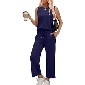 WIHOLL Summer Sets for Women Airport Travel Outfit Two Piece Sets Loungewear Matching Clothes Vacation Outfits Navy S