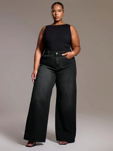 Image of KOTTY Plus Size Women's High Waist Straight Denim Jeans Comfortable Wear for Work Casual Use