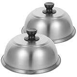 Ciieeo 2個 ステンレス鋼ステーキ蓋 グリドル用防油カバー 高耐熱調理ドーム 家用食品カバー 鍋蓋代替グリルアクセサリー