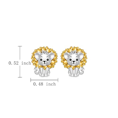 Lion Earrings for Women 925 Sterling Silver Lion Studs with Sunflower Design Lion Earrings Gifts for Animal Lovers, Birthdays, and Everyday Wear2