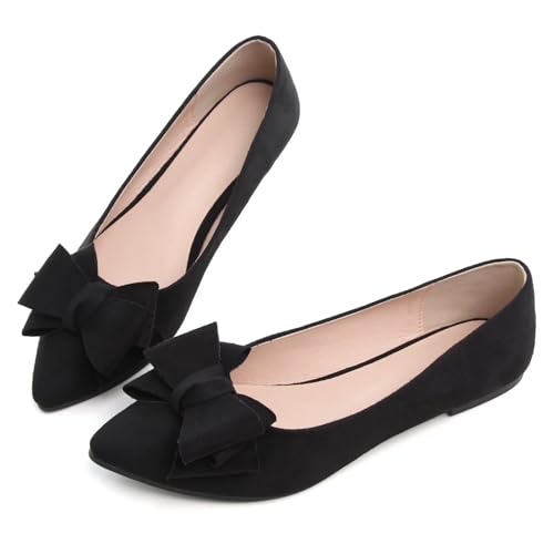 Image of TN TANGNEST Women's Flats Comfortable Dressy Slip On | Pointed Toe Bow Ballet Shoes, Business Casual Office Flats, Suede Flat Shoes