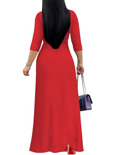 Image of PinkPatty Women's Plus Size Maxi Dresses Casual Flowy 3 /4 Sleeves Dress Printed Vacation Dress for Daily Wear with Belt