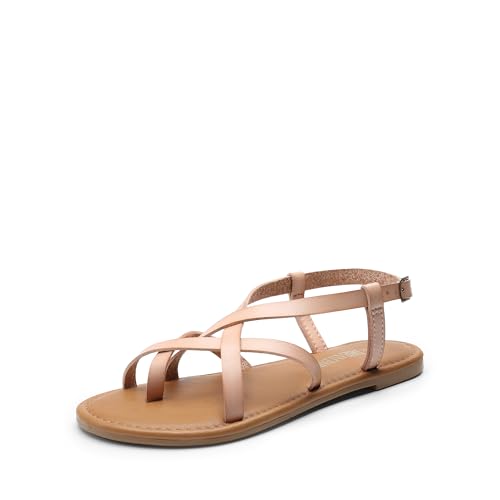 DREAM PAIRS Women's Strappy Flat Sandals 6 Natural-pu