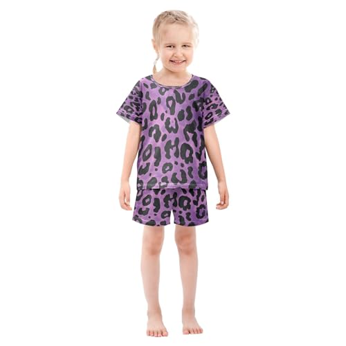 ALAZA Leopard Print Black Color Pajamas Set Short Sleeve Cotton Sleepwear Summer Pjs 2 Piece 5-14Y3