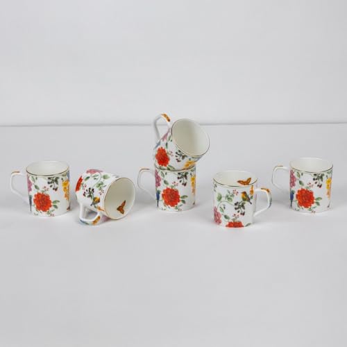 Image of GOLDEN QUEEN'S Handcrafted Tea Cups - Set of 6 | Ideal for Everyday Tea and Coffee, Enhancing Your Daily Rituals (Wildflower Garden)