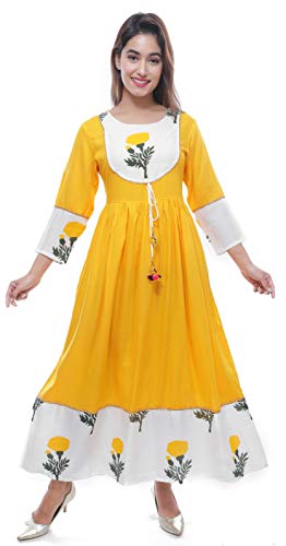 Image of Women's Rayon Anarkali Kurti with Banarasi Dupatta Set