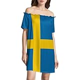 Swedish Flag Women's Summer Midi Dress Off Shoulder Soft and Comfortable for Daily Travel M