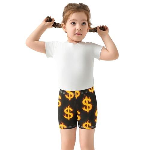 Girls Biker Shorts Toddlers Cotton Shorts for Under Dress Cute Yellow Dollar Signs Black Kids Clothes 4t3